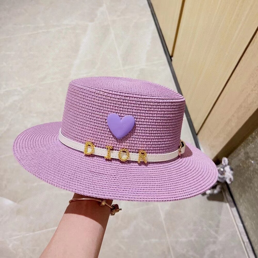 Dior Heart Logo Purple Straw Sun Hat - Picture 7 of 8